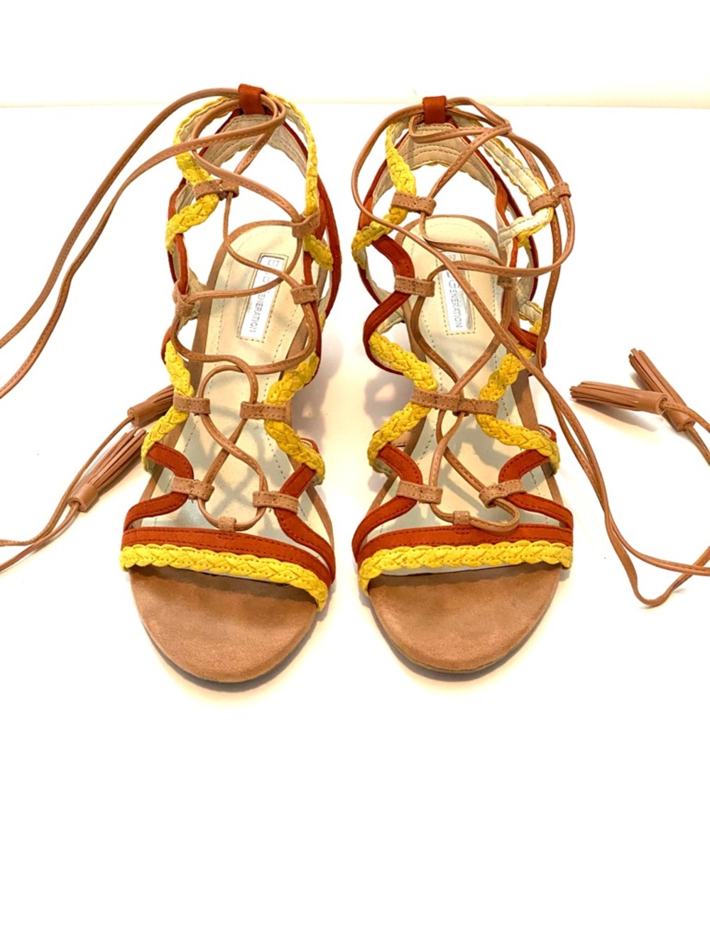 BCBGenerations ankle strap wedge sandals orange/yellow 7 #92